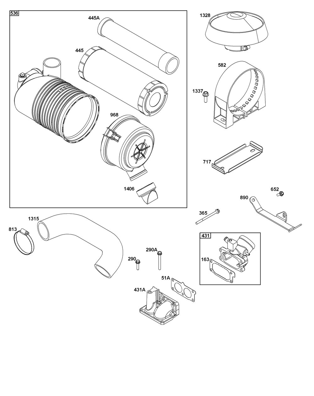 Air Cleaner Group Diagram and Parts List for 542477-0007-J1 400000 - 699999 Briggs and Stratton Engine